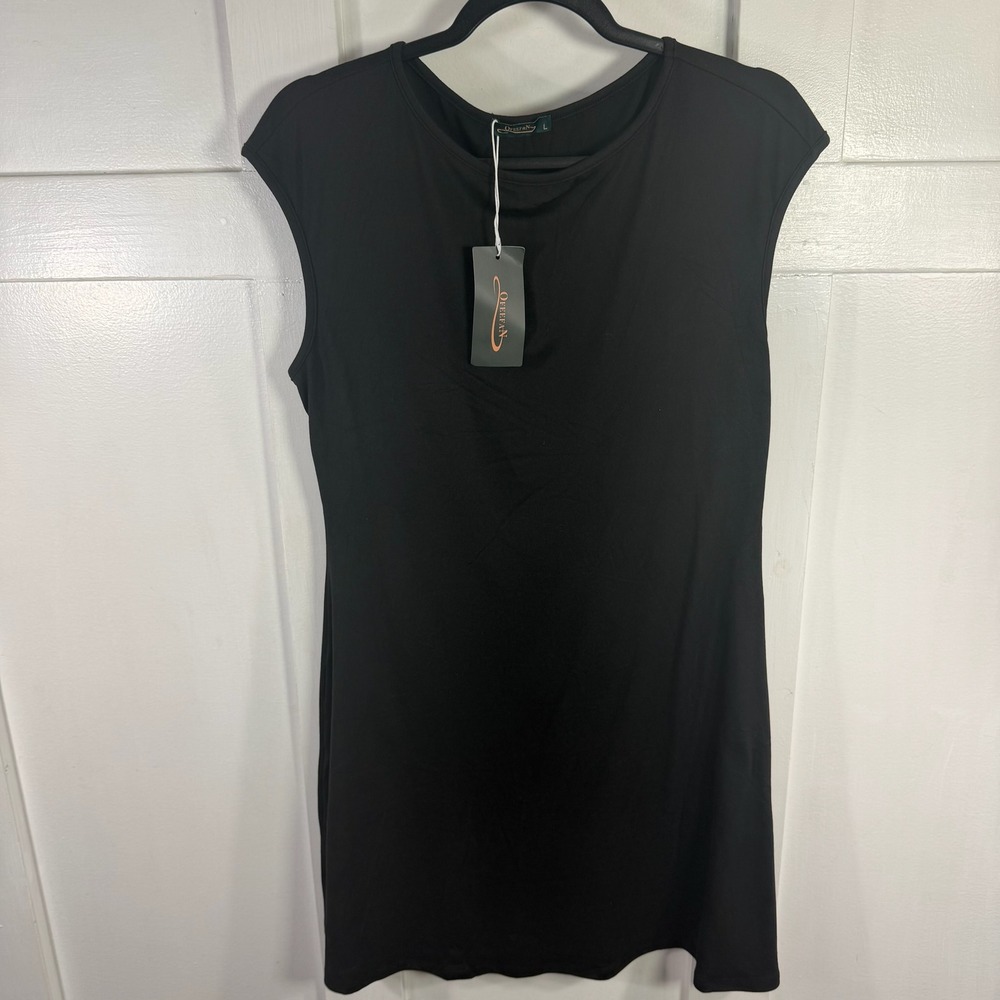 Ofeefan Black Cap Sleeve Crew Neck‎ Tunic Dress Size L